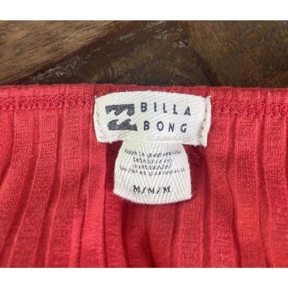 Billabong Red Mimi Bralette soft rib knit Ruffle tie detail Crop Top Size Medium - Picture 8 of 14